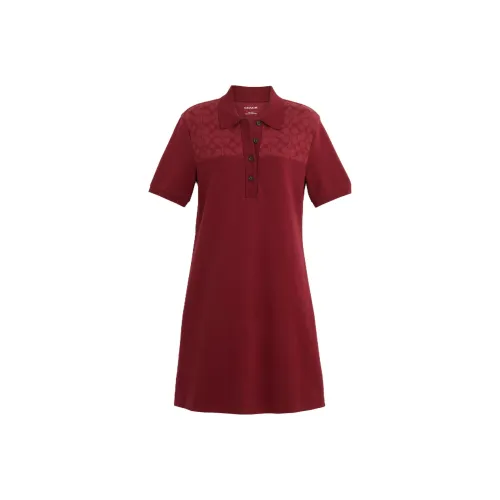 COACH Короткий рукав платье женское ягодно-красного цвета