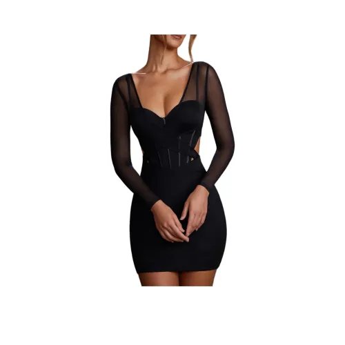 OH POLLY Taylor Длинное Платье с Длинными Рукавами Женское Черное