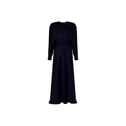 LOUIS VUITTON FW24 Длинное платье с длинными рукавами женское морской синий