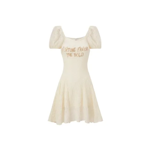 LEDIN Бежево-желтые Женские Платья с Коротким Рукавом