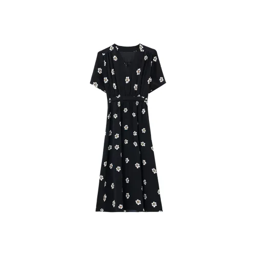 MISTVB Короткий рукав Платье Женское Черное