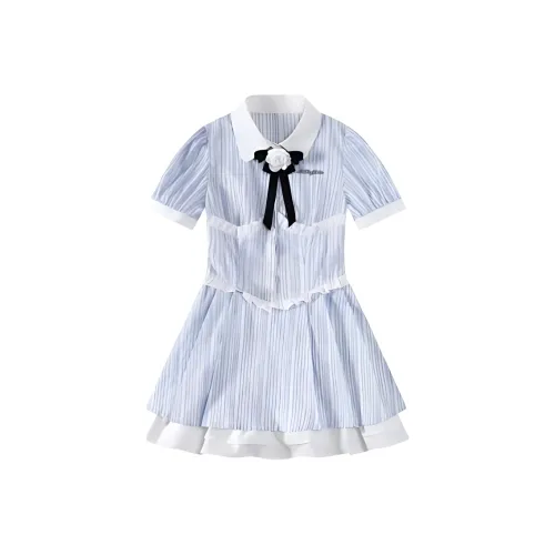 SCCREBEL OFFICIAL Короткий рукав Платье Женское Небесно-голубой