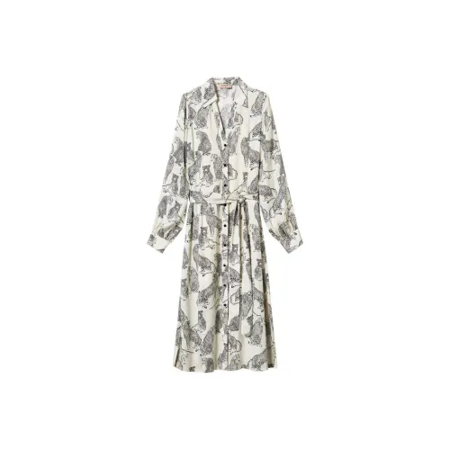 TWINSET Milano FW24 Длинное Платье с Длинными Рукавами Женское Белое Черное