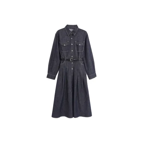 SETIROM Длинное платье с длинными рукавами женское темно-синий