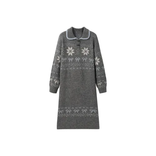 LEDIN Длинный Платье с Длинными Рукавами Женское Серебристое Свеча Серый