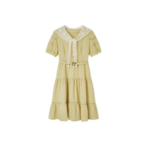 Pit Короткий рукав Платье Женское Светло-желтое