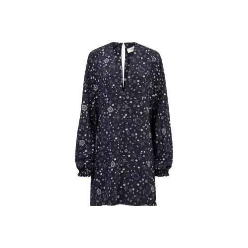 FENDI FW23 Длинное платье с длинными рукавами женское темно-синий