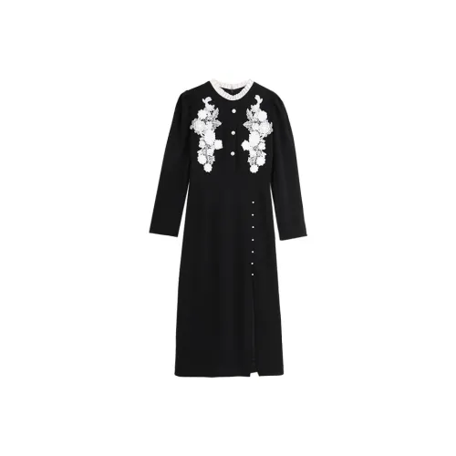 SETIROM Длинное платье с длинным рукавом женское черное