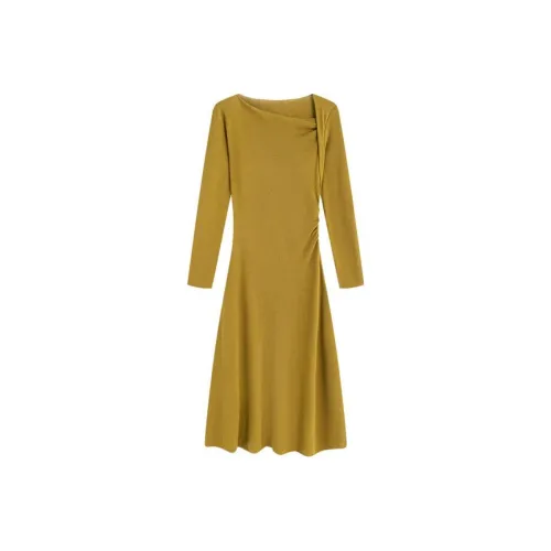 MOSIIMORII Длинное платье с длинными рукавами женское горчично-желтый