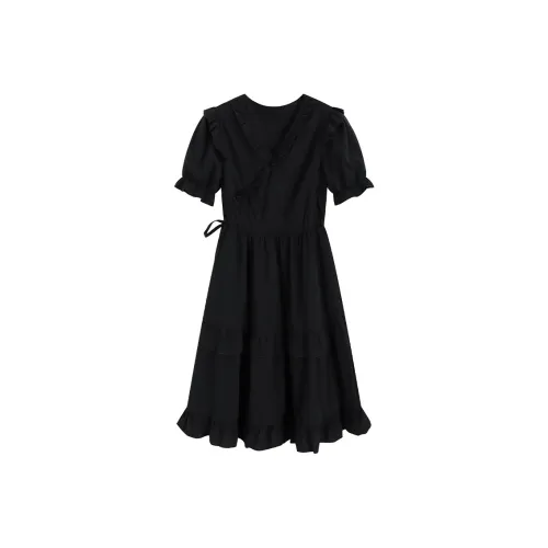 SNZX Короткий рукав Платье Женское Черное