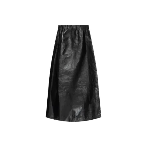 MARNI SS25 Кожа Длинная Юбка Женская Черная