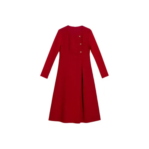 Yiner Длинное платье с длинными рукавами женское китайское красное