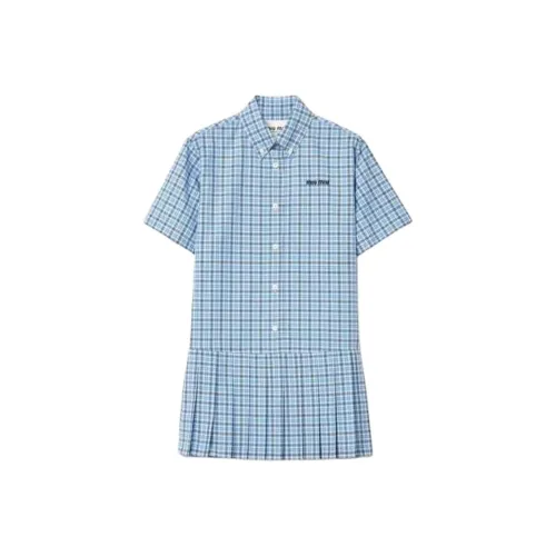 MIU MIU SS25 Короткий рукав Платье Женское Небесно-голубой