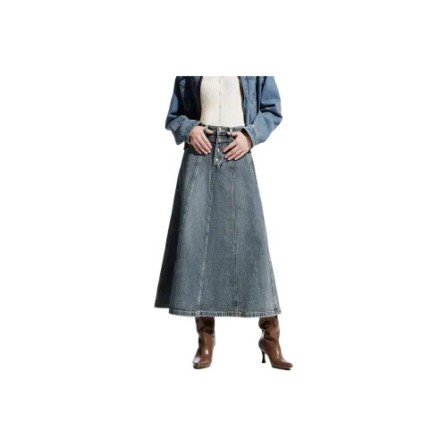Only J34 390 Промытый деним синий Женские джинсовые длинные юбки