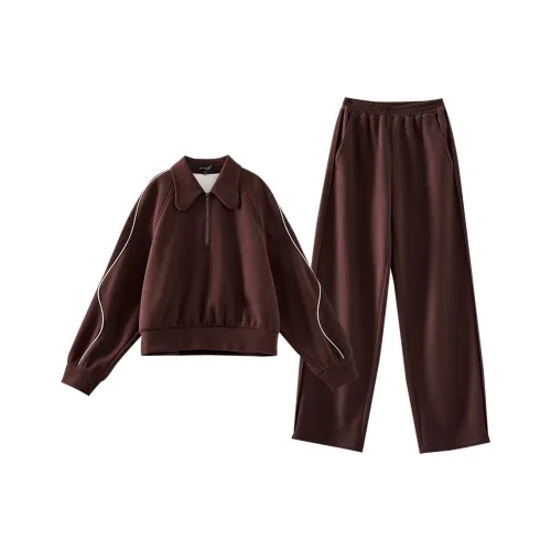 OUNIXUE Комплект Свитшот Женский Кофейный