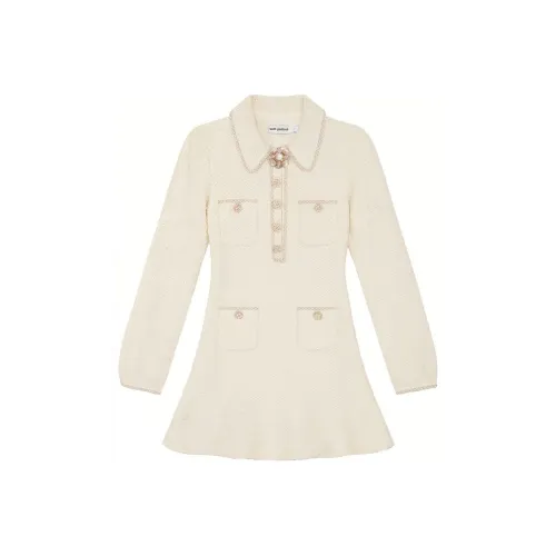 Self Портрет Длинное Платье с Длинными Рукавами Цвет Слоновая Кость Женское