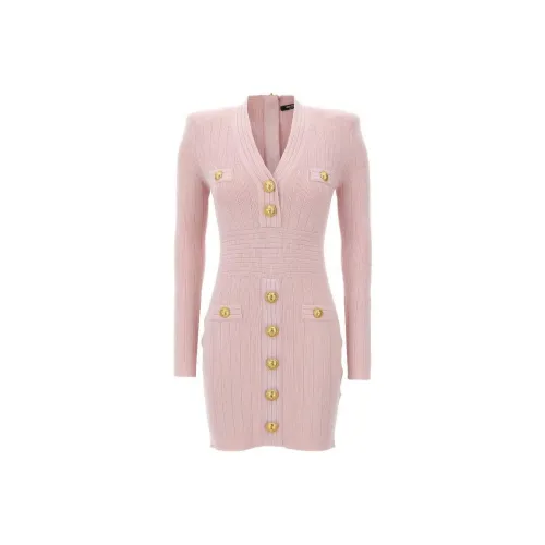 BALMAIN Розовые Женские Длинные Платья с Рукавами