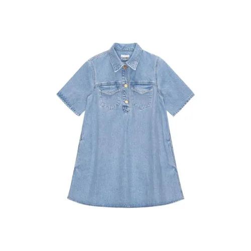 GANNI Blue Женские Короткие Платья с Рукавами