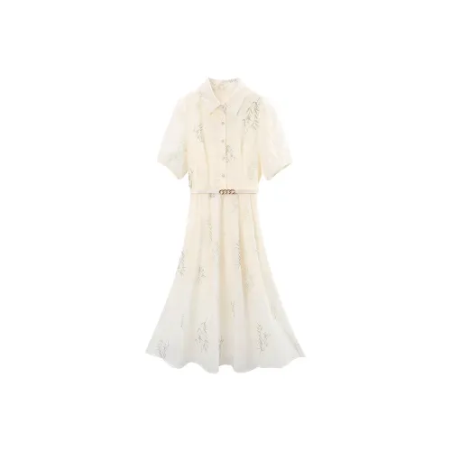 A Paradise For Awakening Короткий рукав Платье Женское Бежевый