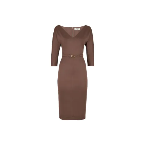 FENDI Коричневый Женские Длинные Платья с Рукавами