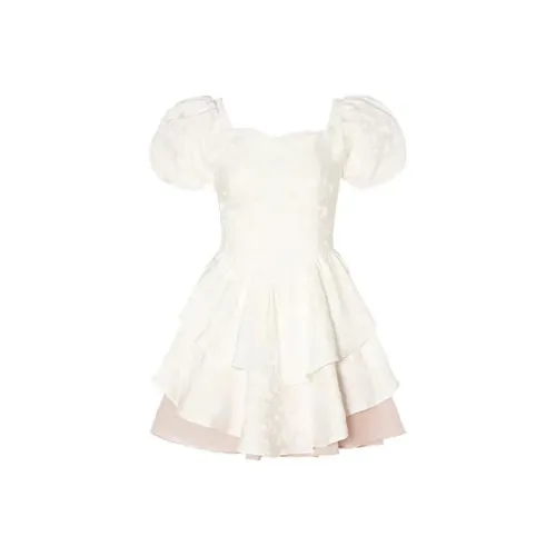 JOSR SS24 Короткое Платье с Короткими Рукавами Женское Абрикосовое