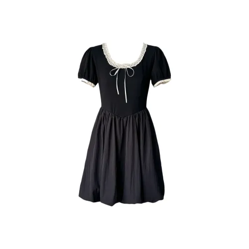 FINDSME GAGA Короткий рукав Платье Женское Черное
