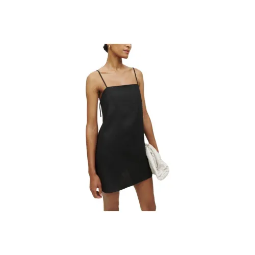 Reformation Aubree Linen Dress Slip Dress Women's Black
