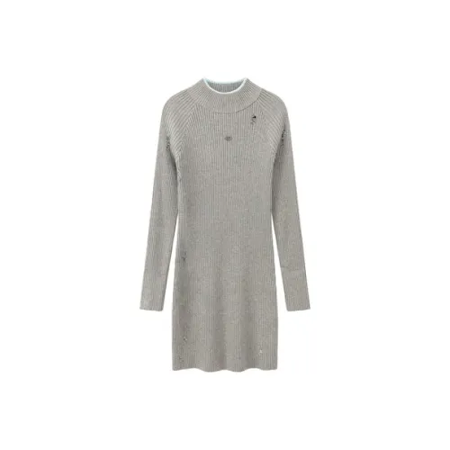 CHUU Длинное платье с длинными рукавами женское светло-пшеничный серый