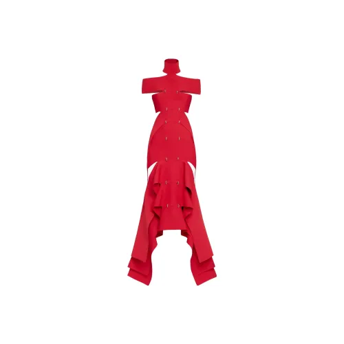 Alexander McQueen Red Женские Короткие Платья с Рукавами
