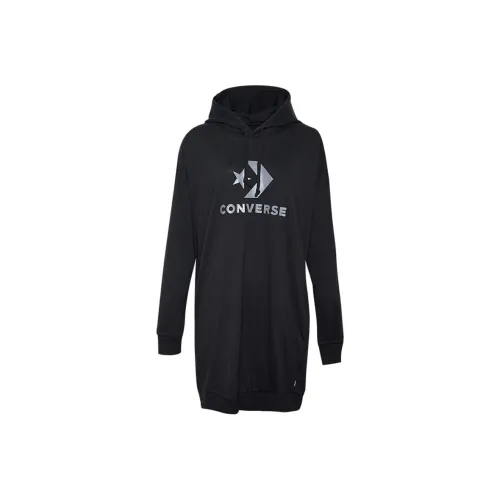 Конверс OVERSIZED PO Толстовка Джерси Платье Длинный рукав Платье Женские Черный