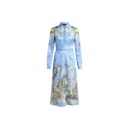 ETRO Синий Женские Длинные Платья с Рукавами
