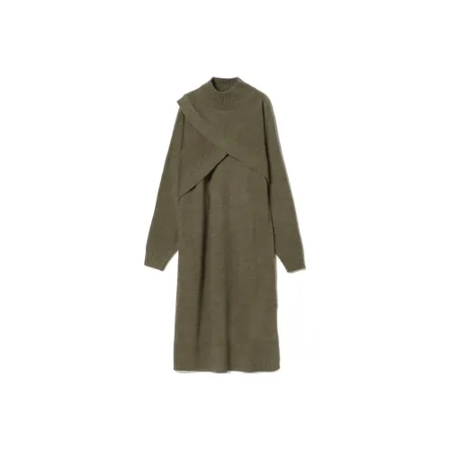 Beams Оливково-зеленый Женские Длинные Платья с Рукавами