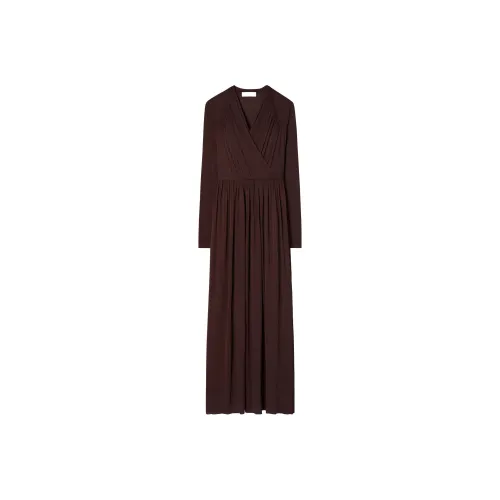 TORY BURCH Длинное платье с длинными рукавами женское шоколадного цвета коричневый