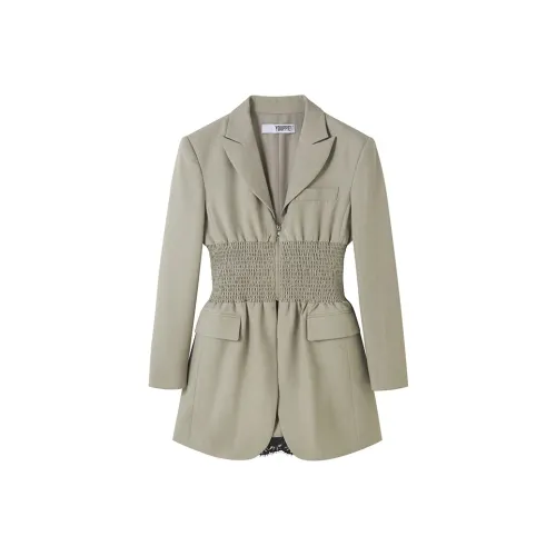 Youppiestaywithme Серо-зеленое Женское Длинное Платье с Рукавами