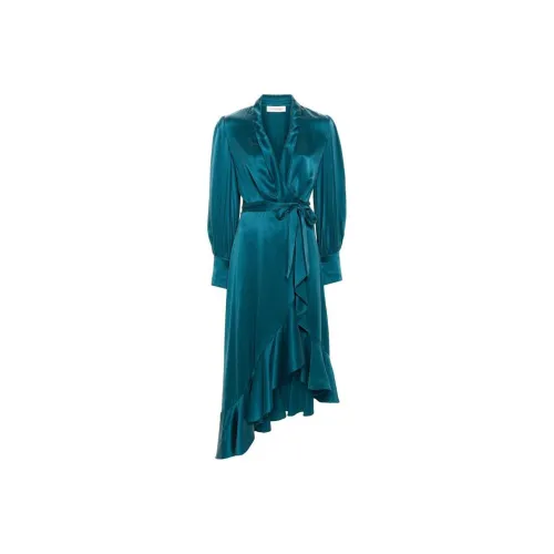 Zimmermann SS24 Длинное платье с длинными рукавами женское синий зеленый