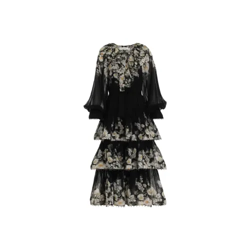 Zimmermann Длинное платье с длинными рукавами женское черное