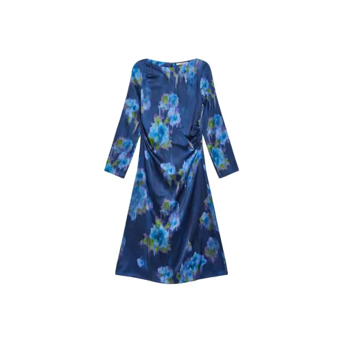MALIPARMI Blue Женские Длинные Платья с Рукавами