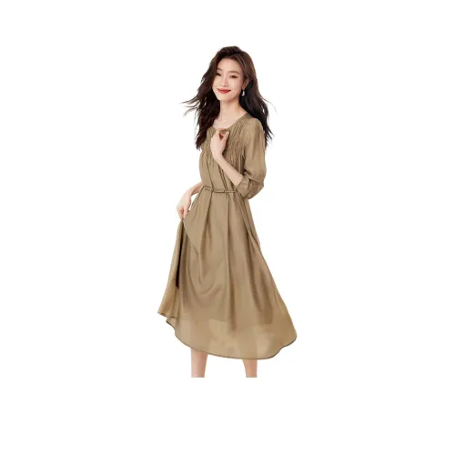 Mo Han Yi Mei Длинное платье с длинными рукавами женское хаки