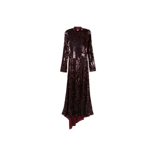 Rotate Длинное платье с длинными рукавами женское бордового цвета