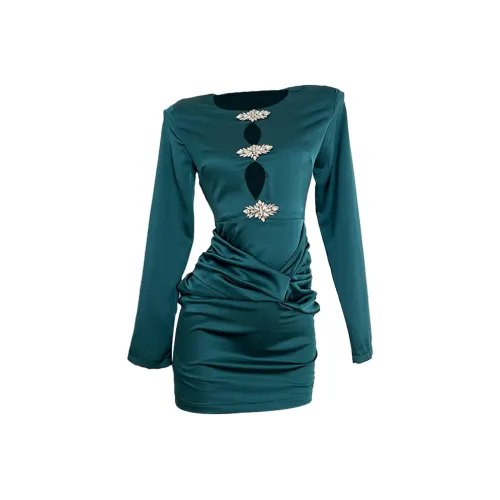 TURN UP Длинное платье с длинными рукавами женское зеленое