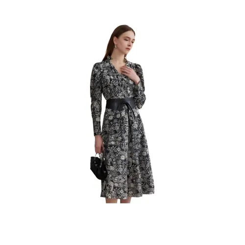 Anmani Длинное платье с длинными рукавами женское черное и белое