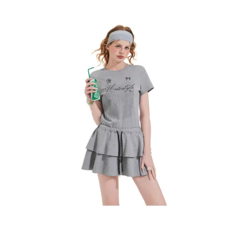 UNIFREE Короткий рукав платье женское серое