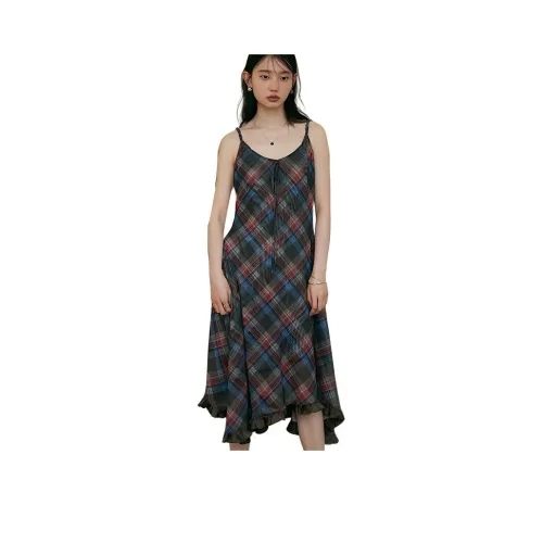 BLUEerror Платье-комбинация Женское Винтажный Красный Кофейный Клетка