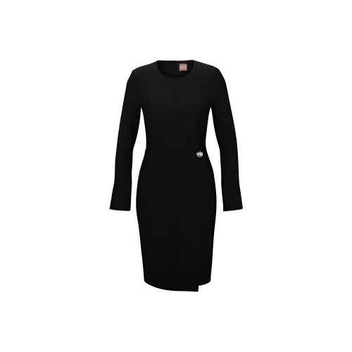 HUGO BOSS Черное Женское Длинное Платье с Длинным Рукавом