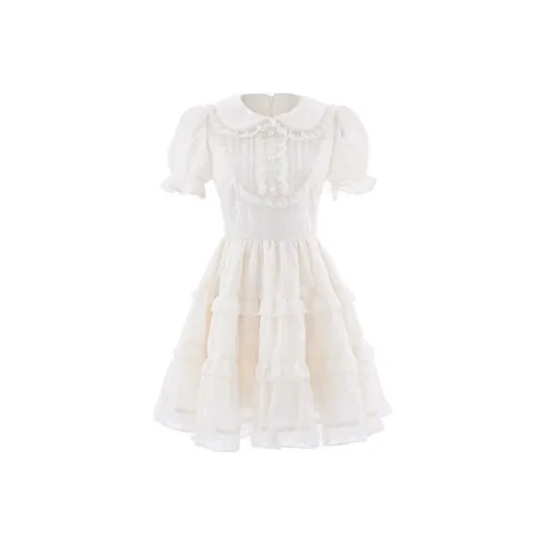 QUIET ANGEL Абрикос Женские Короткие Платья с Рукавами