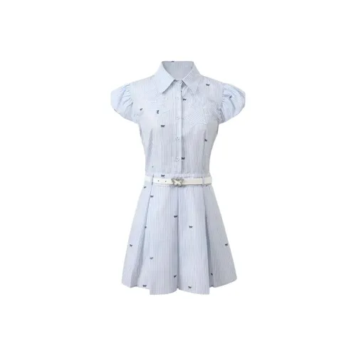 COHX Короткий рукав Платье Женское Синее