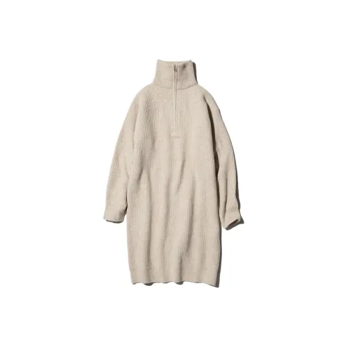 UNIQLO Длинное платье с длинными рукавами женское бежевый