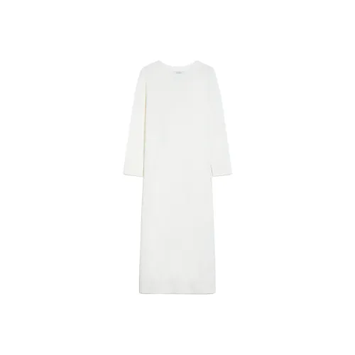 MaxMara Scrivia Коллекция Шерстяное Платье-миди Длинное с Длинными Рукавами Женское Белое