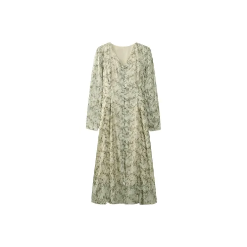 THE SEA LIFE Длинное платье с длинными рукавами женское мохово-зеленый