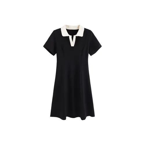 HUASJ Короткий рукав Платье Женское Хепберн Черный